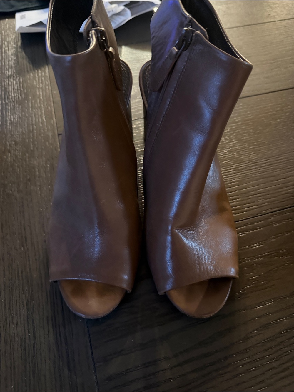 Tory Burch Brown Leather Peep-Toe Booties